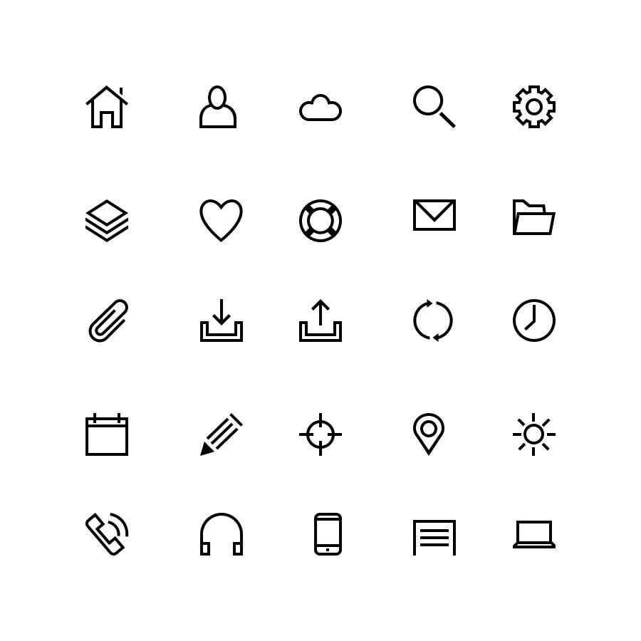 25个黑色简笔线性功能图标素材下载