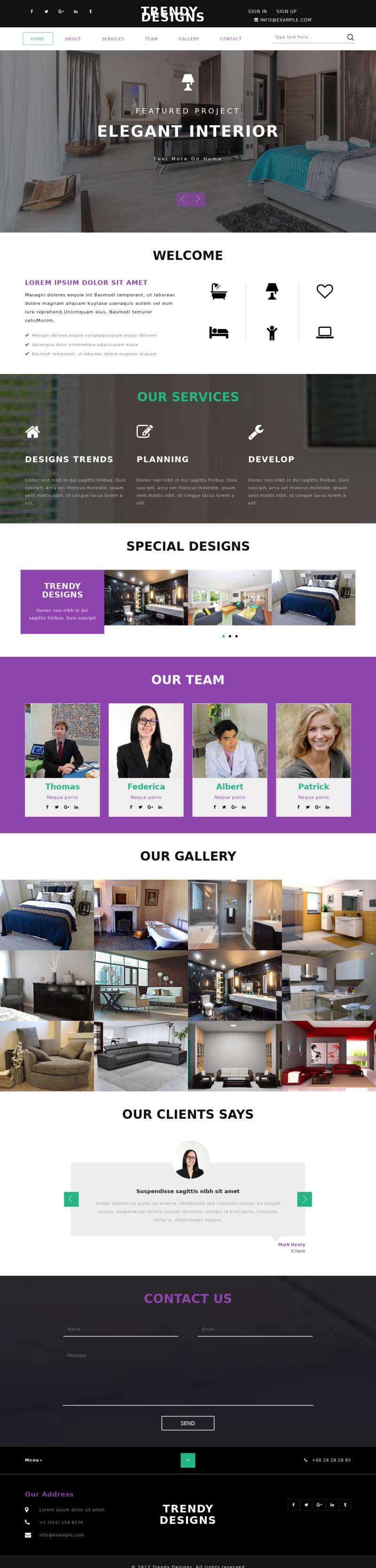 紫色html室内设计网站模板