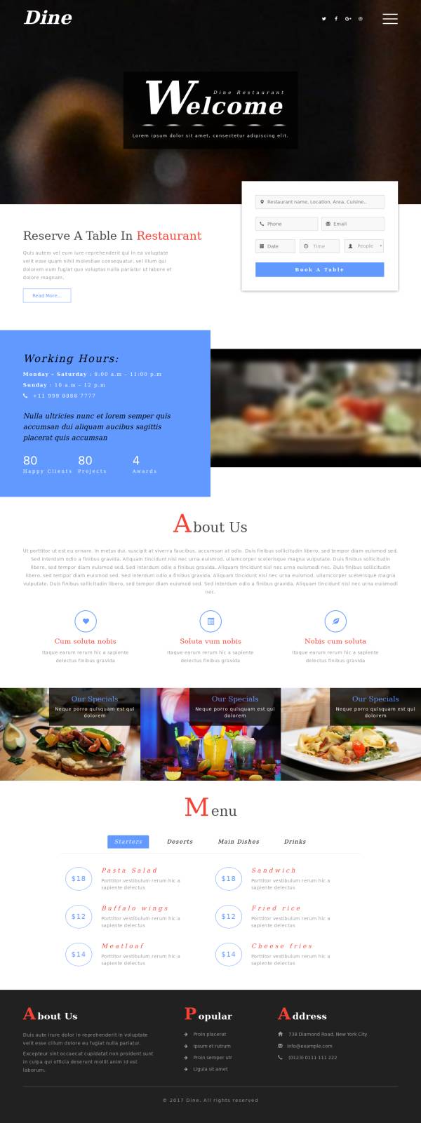 HTML酒店餐厅订餐网站模板