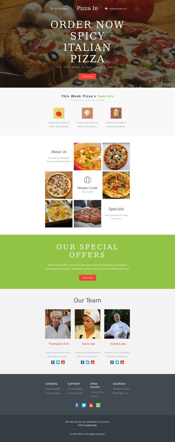 简约精致的披萨餐厅网站模板