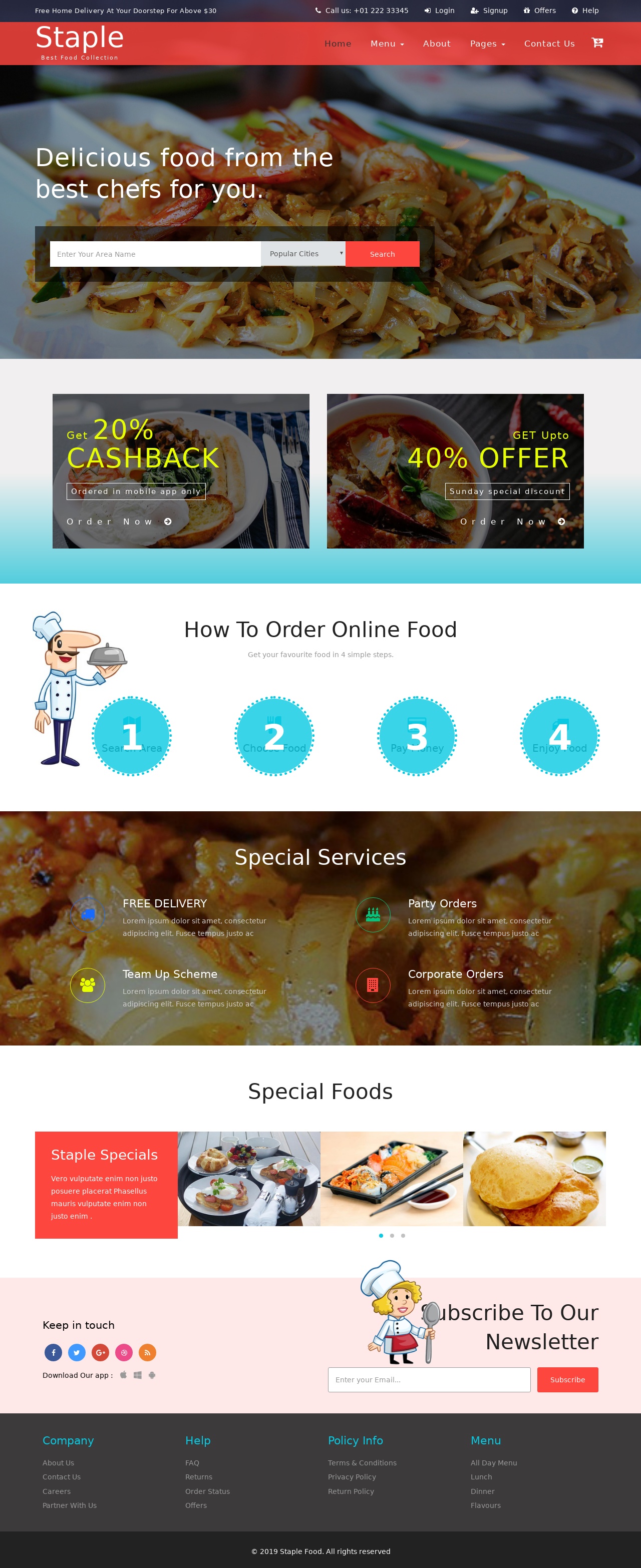 紅色多用途美食外賣網站前端bootstrap模板