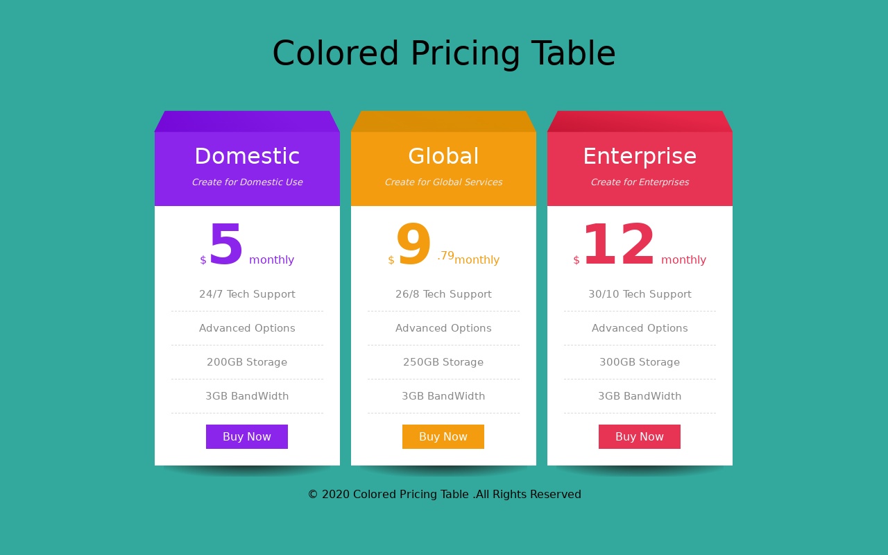 平面彩色定价表html页面模板