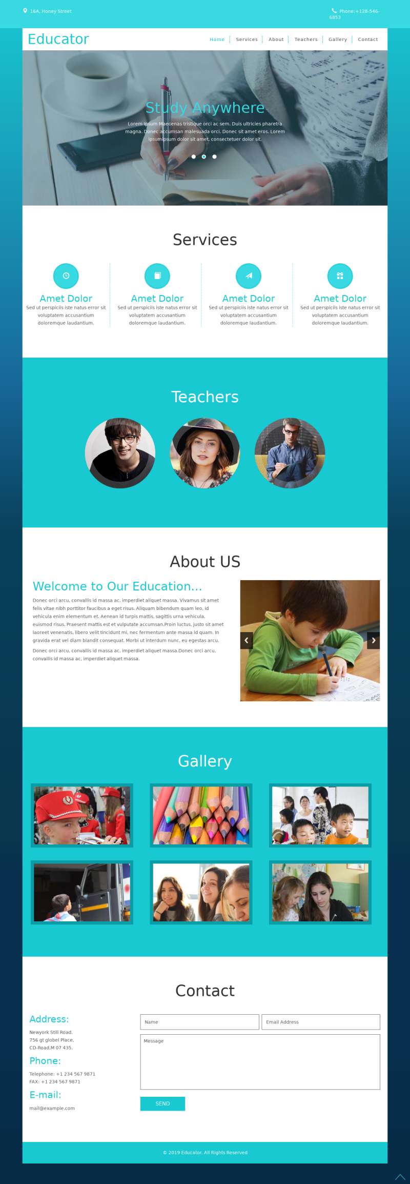 蓝色简易教育机构服务展示单页模板