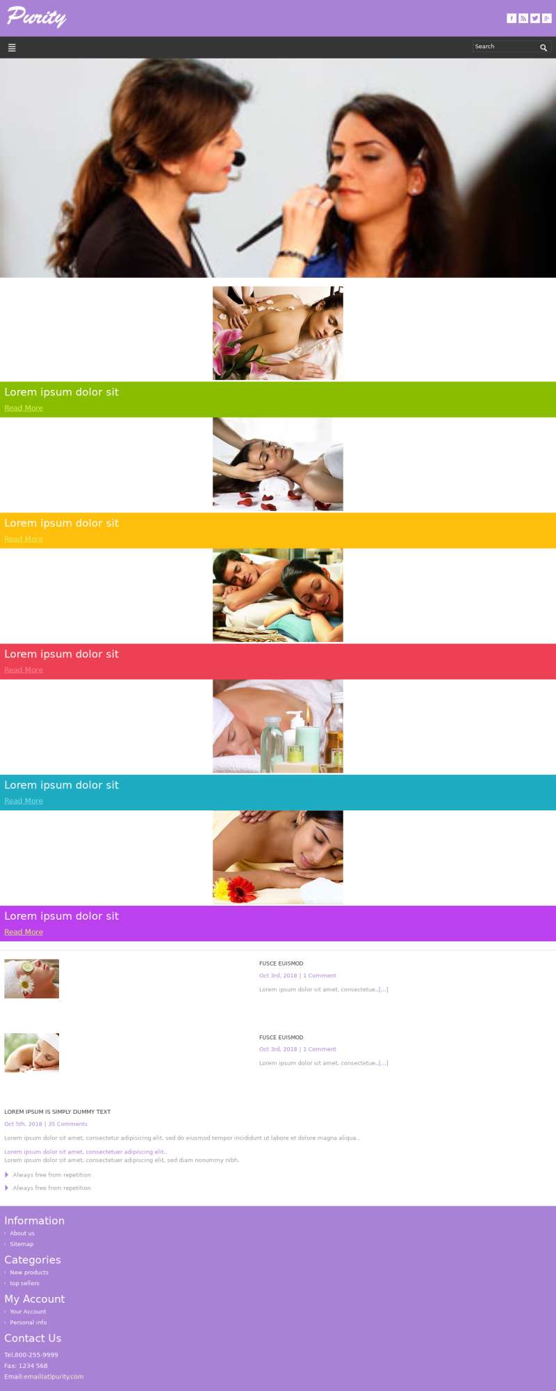 html紫色全屏护肤美容美妆网站模板