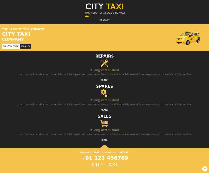 黄色全屏出租车服务网站前端HTML模板