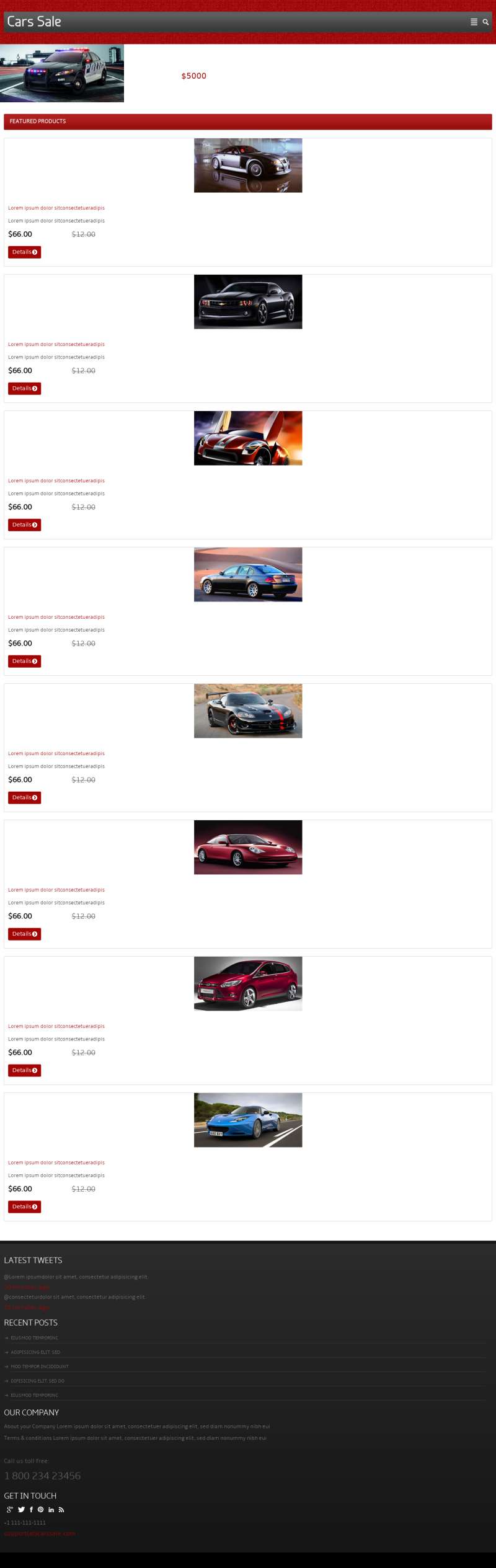 汽车销售平台html红色网站模板