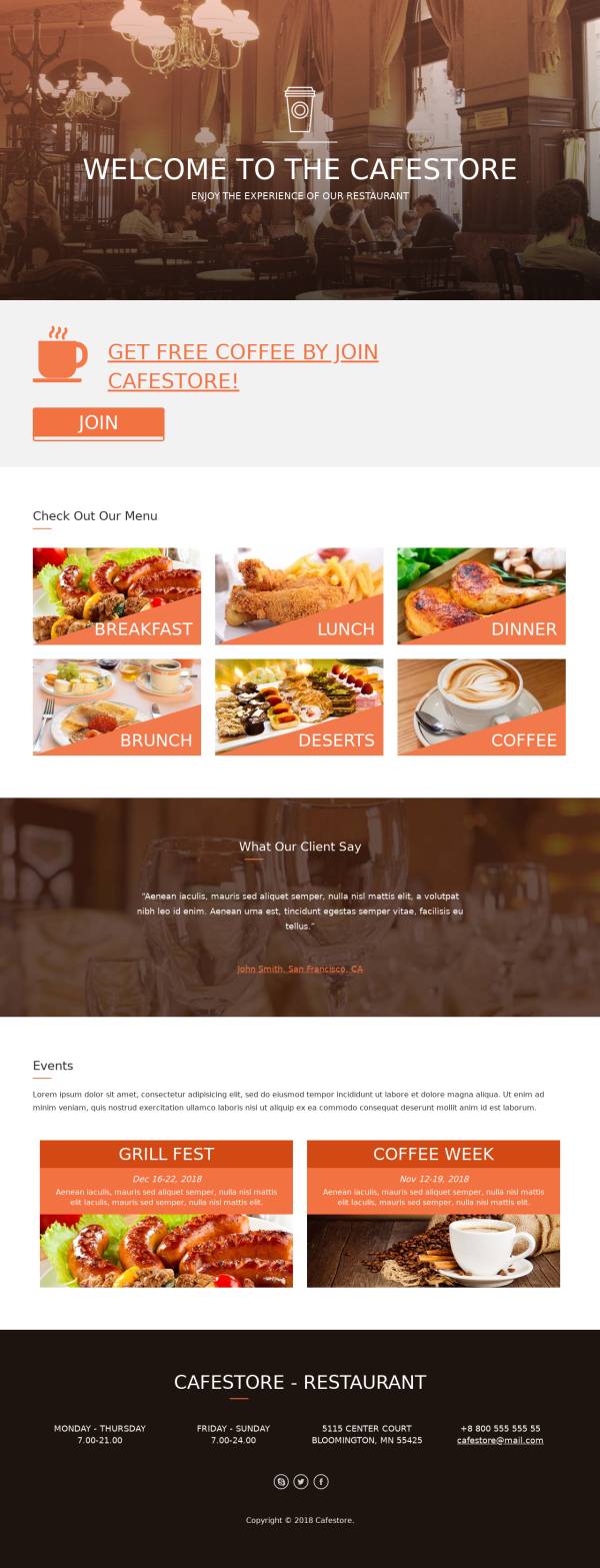 橙色简约html休闲茶餐厅网站模板