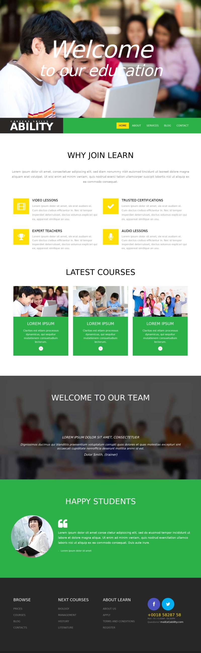绿色通用型培训教育机构网站模板html下载