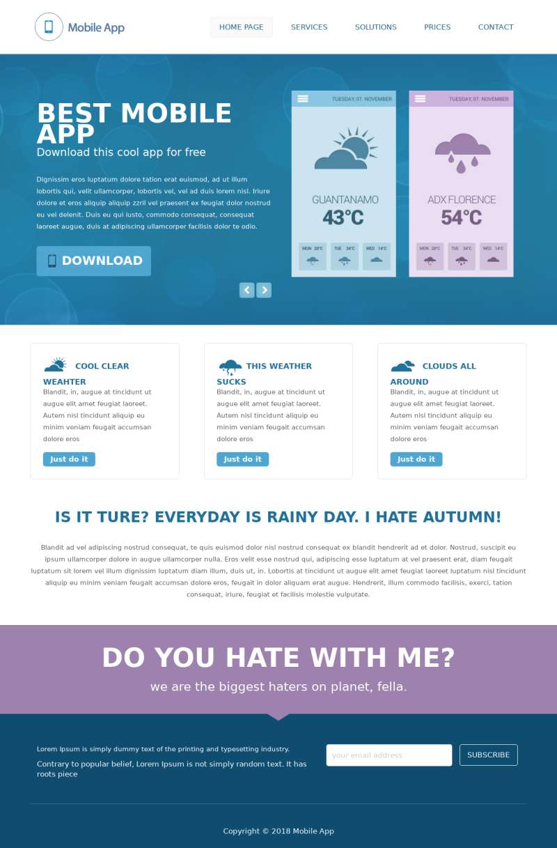 简洁的HTML天气预报手机app介绍页网页模板