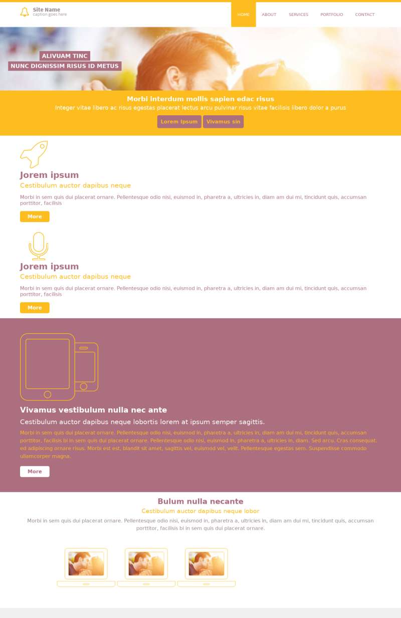 黄色响应式移动设备展示网站模板