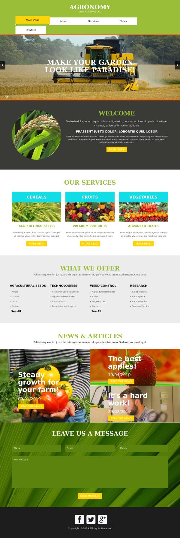 绿色宽屏农业科技资讯公司网站模板