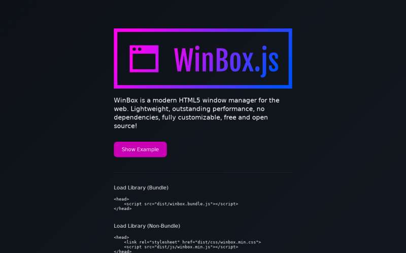 轻量级html5 WinBox页面弹窗插件