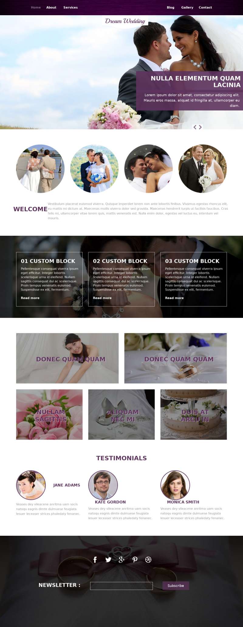 紫色梦幻html婚庆策划服务网站模板