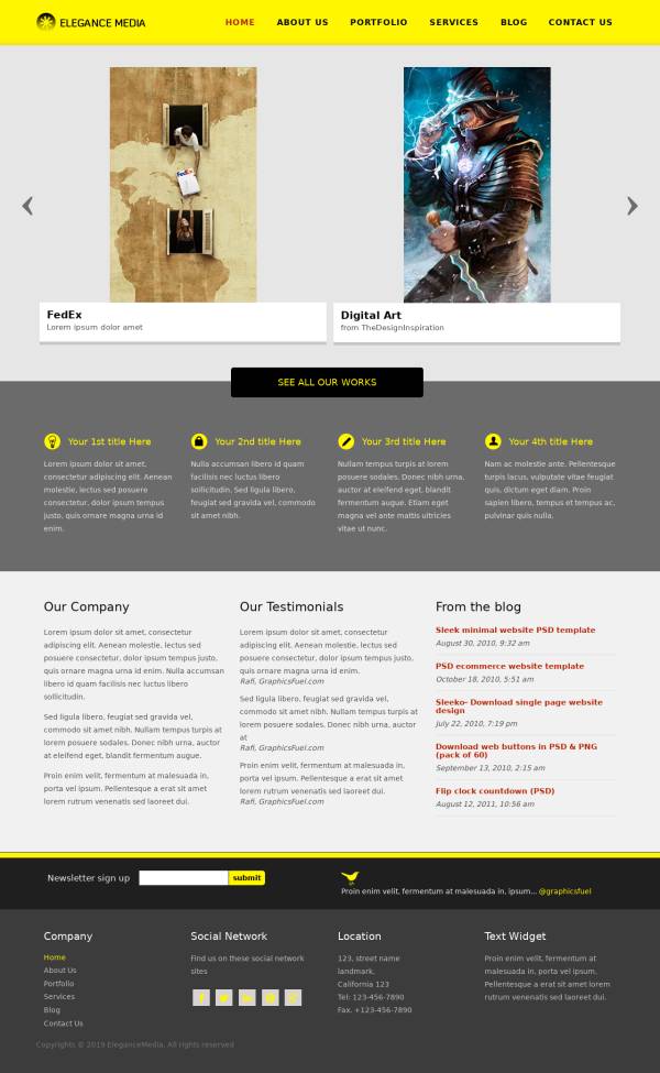 黄色简约娱乐媒体公司网站html模板