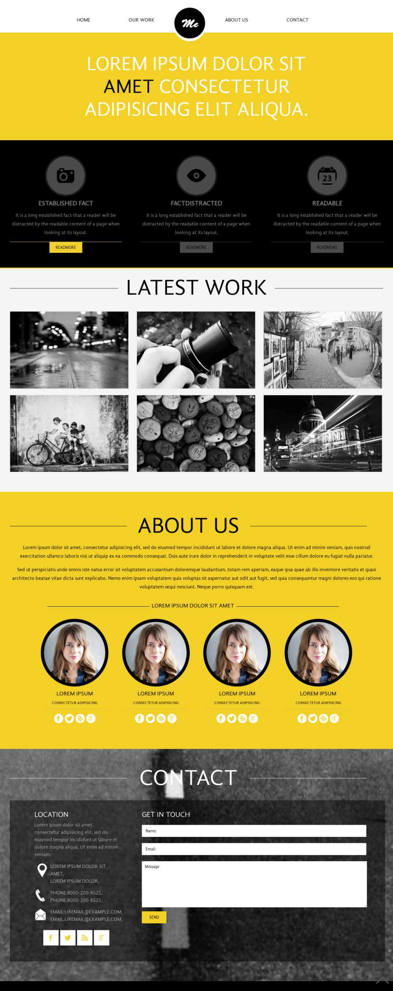 黄色宽屏博客类摄影作品集展示网站单页模板