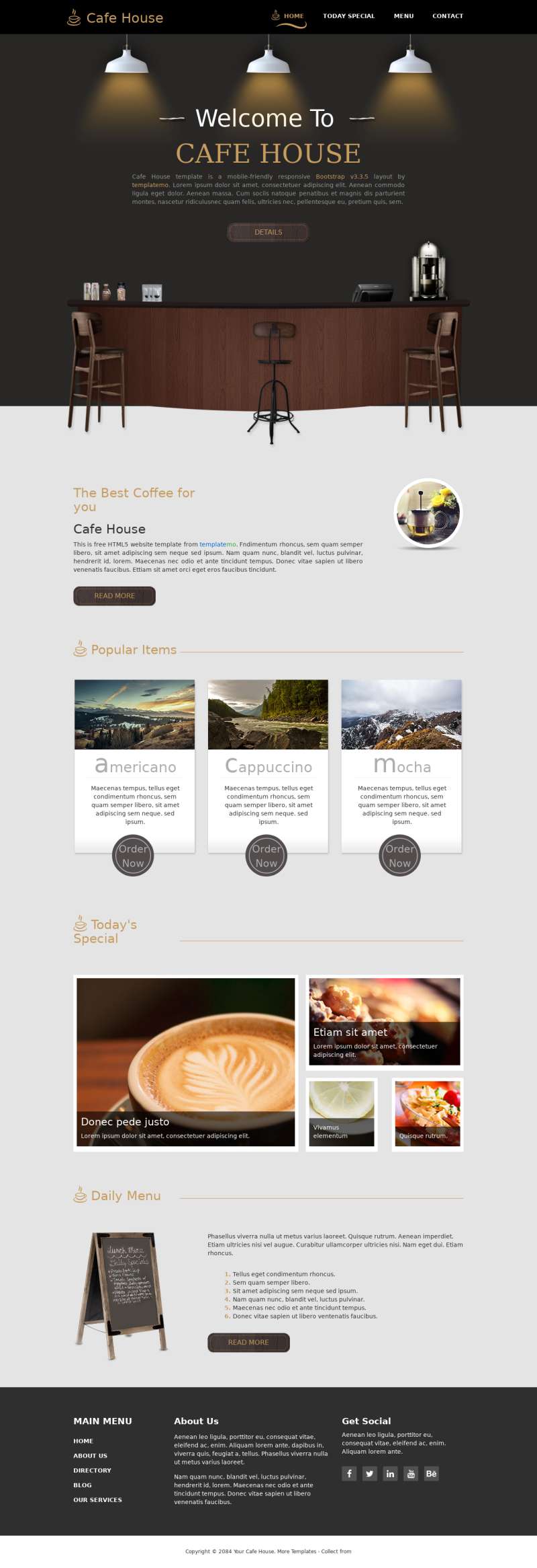 大气仿实物设计咖啡店html5网站模板