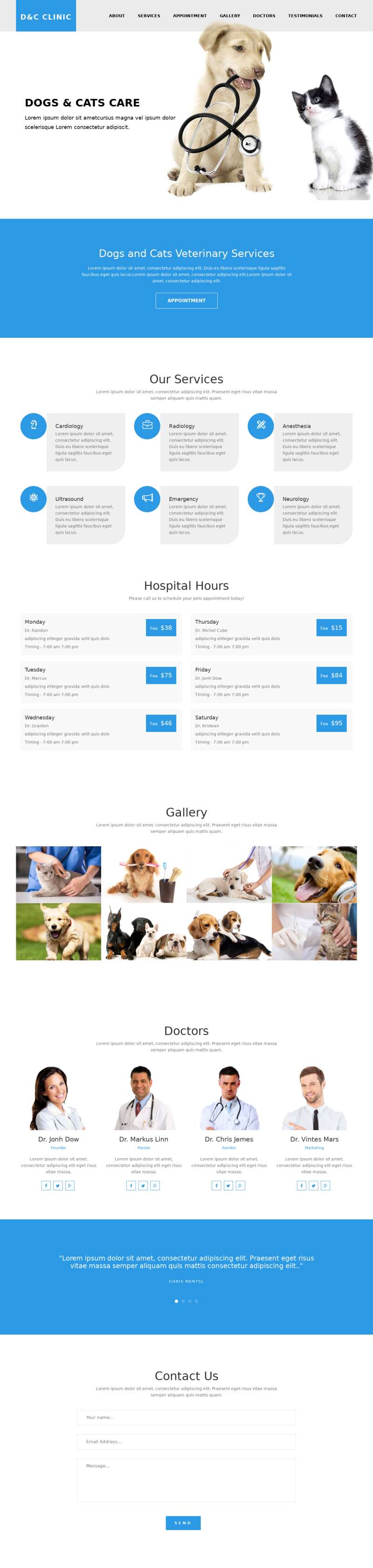 蓝色扁平风格宠物医院网站html5模板