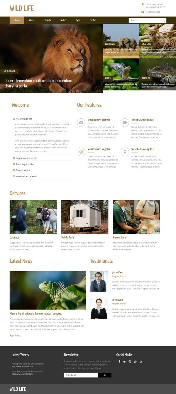 HTML5野生动物园管理网站模板