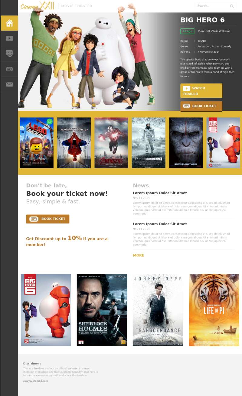黄色大气html电影预约订票网站模板