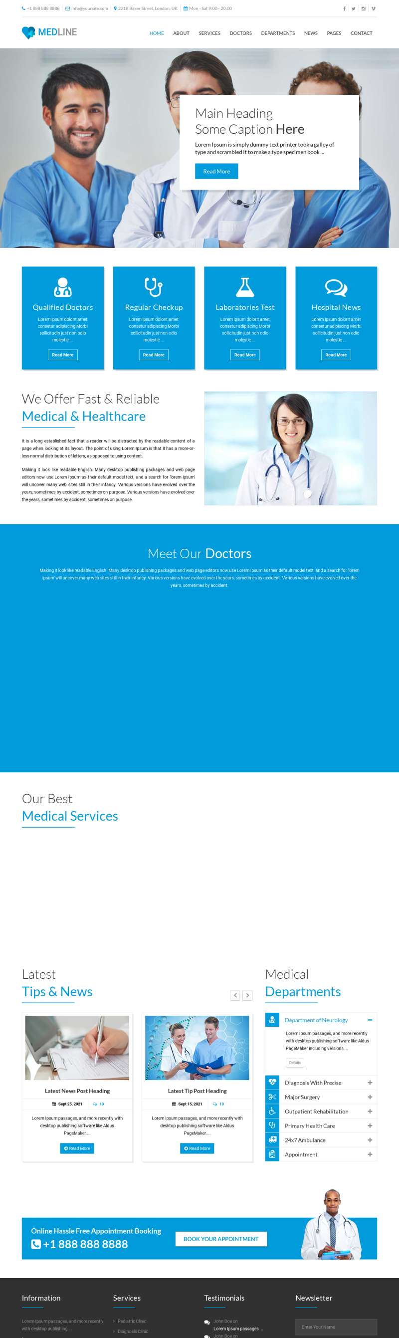 医院网站设计模版，蓝色医疗网站模板