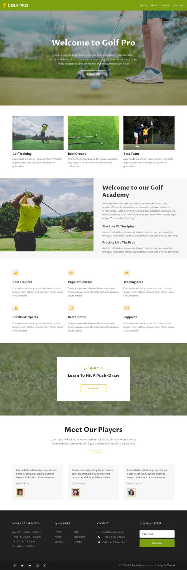 高尔夫网站模版，清爽的体育运动网页设计html模板代码
