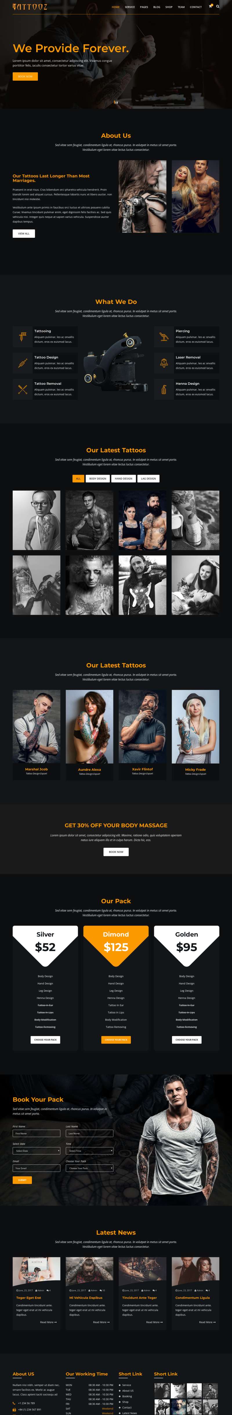 纹身网站设计，高质量的纹身艺术网站html模板源码