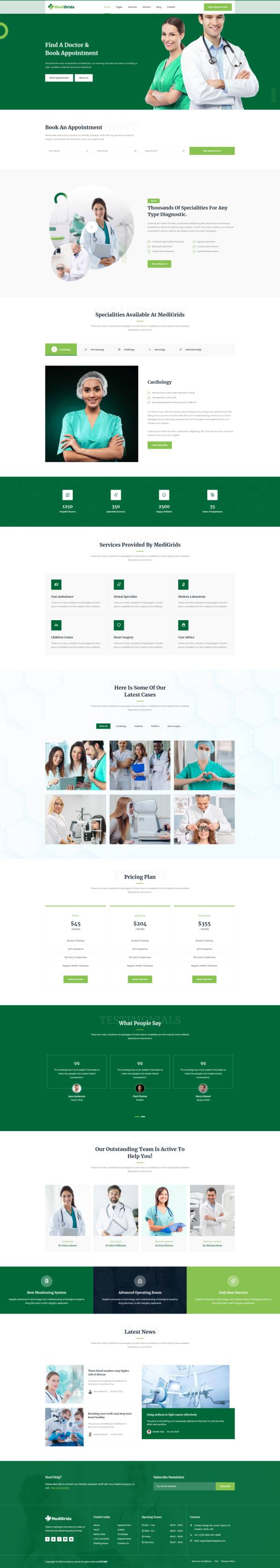 医疗网站模板，绿色的医疗机构网页设计