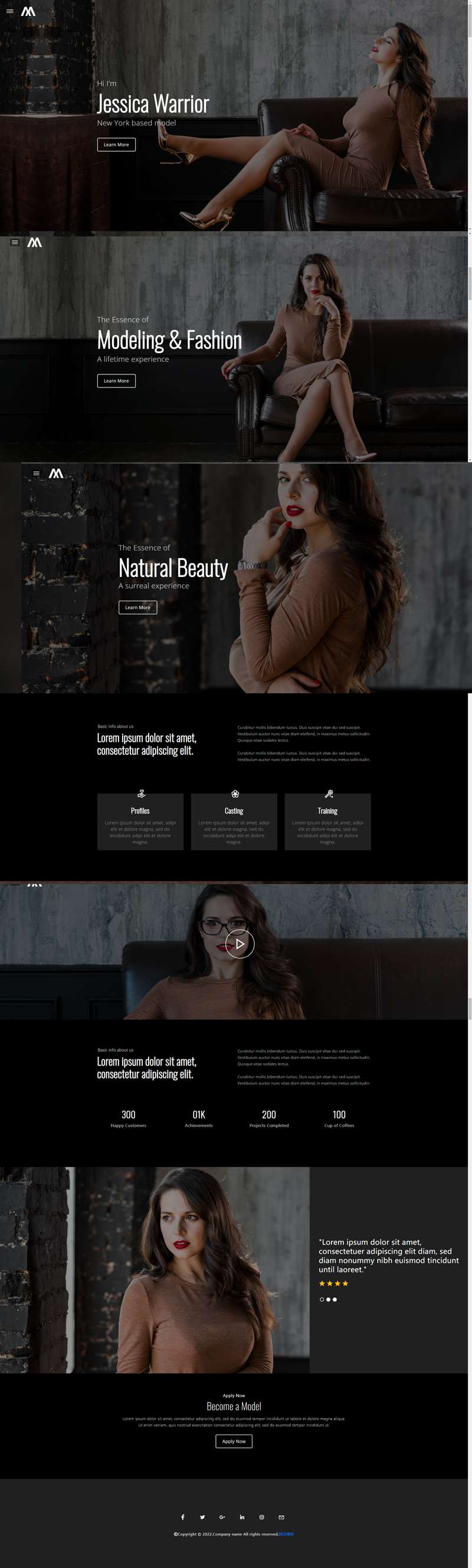 模特个人展示网站模板设计，大气的模特行业网页设计
