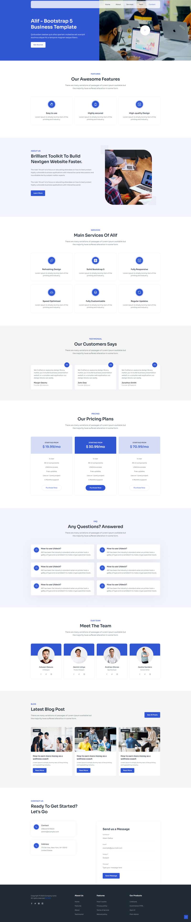 中小型企业网站模板设计，蓝色的bootstrap企业网站模板