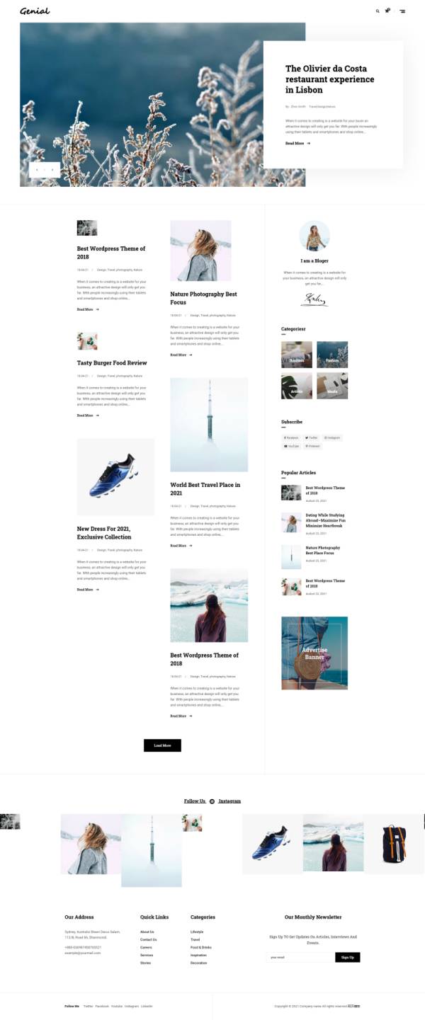 图文博客网站模板下载，大气的生活类图文博客网页设计