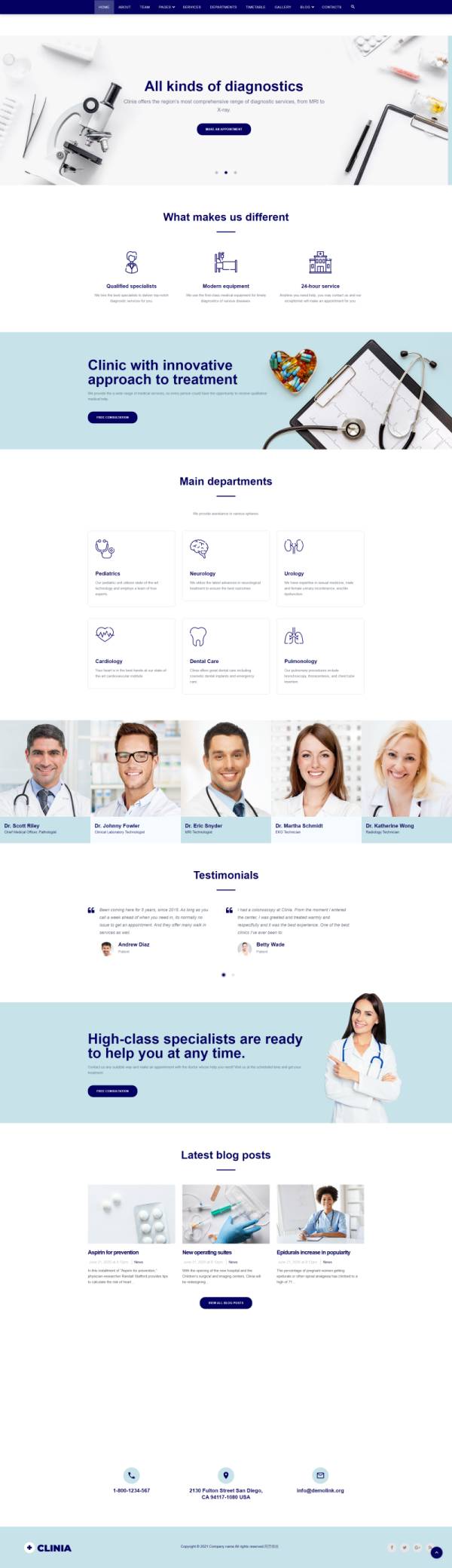 医疗体检网站模板下载，简约的医疗机构网站模板设计