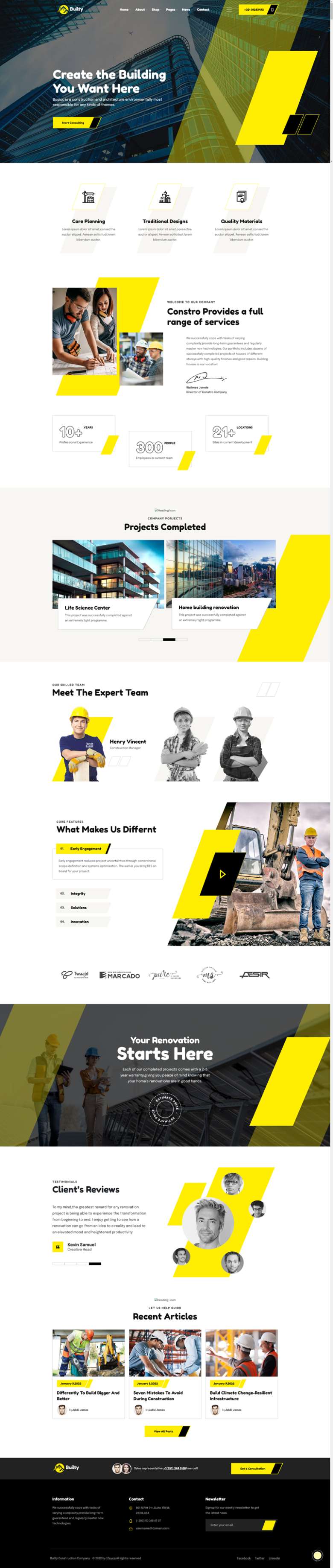 建筑公司网站模板，黄色工业建筑类网站设计