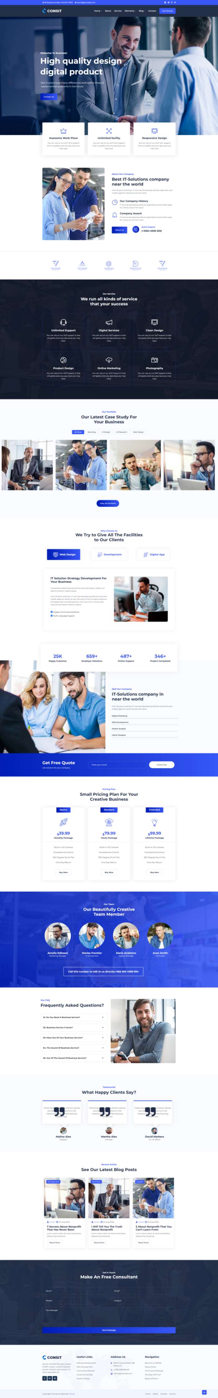 商務公司網站模板，藍色html5企業網站源碼