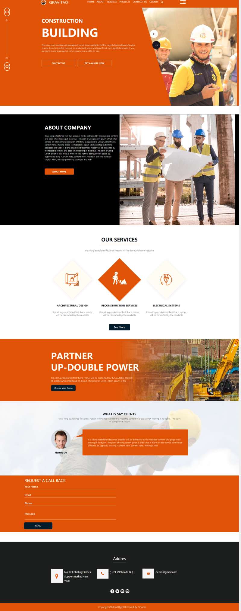 工程类企业模板，橙色建筑施工网站模板