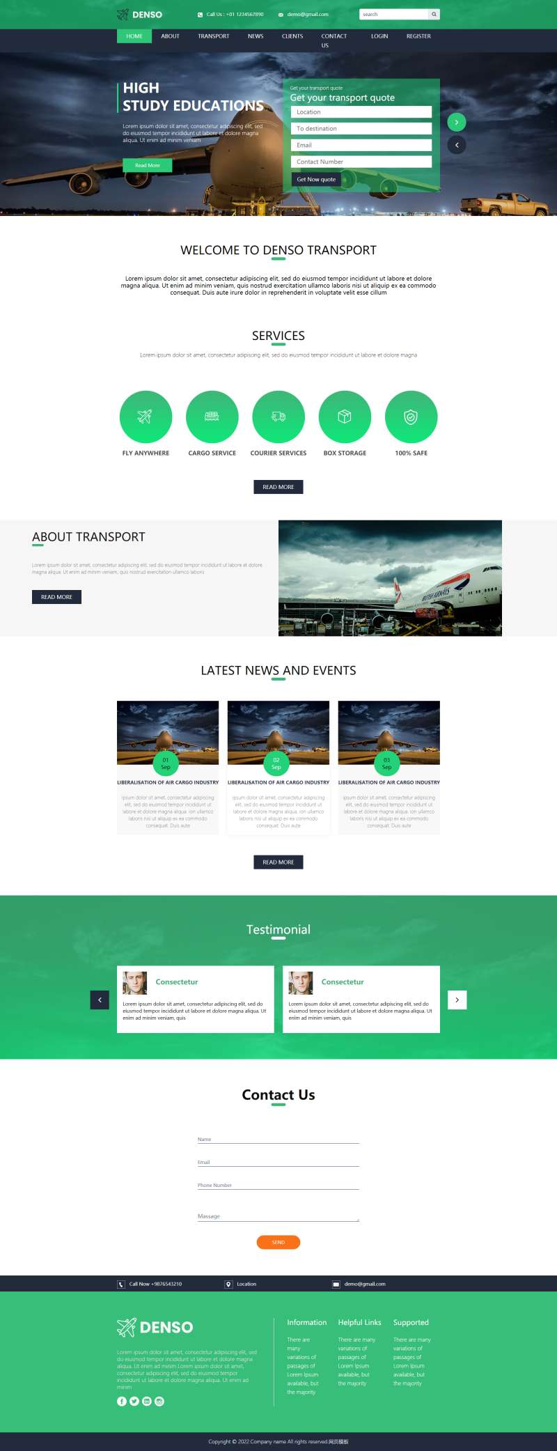 培训机构网站设计，绿色html航空学校网站模板