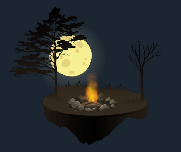 h5中秋节素材，中秋节动画素材，月亮火堆动画场景