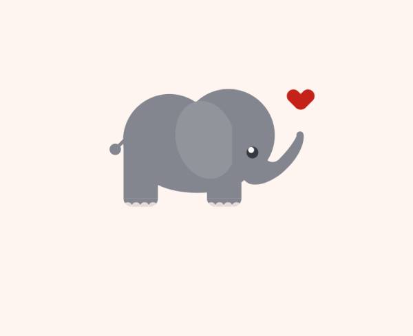 html网页动画特效，可爱的爱心大象素材