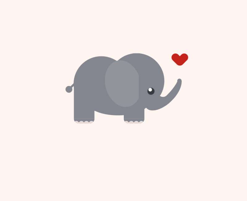 html网页动画特效，可爱的爱心大象素材