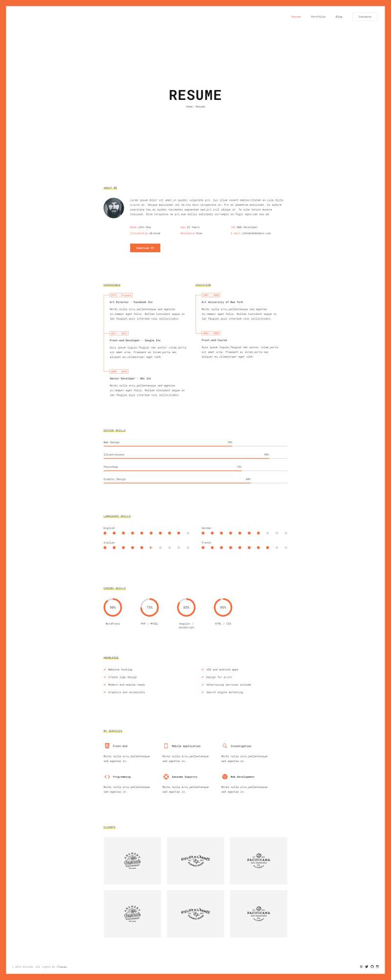 html网页设计个人简介，创意简历网页设计模板