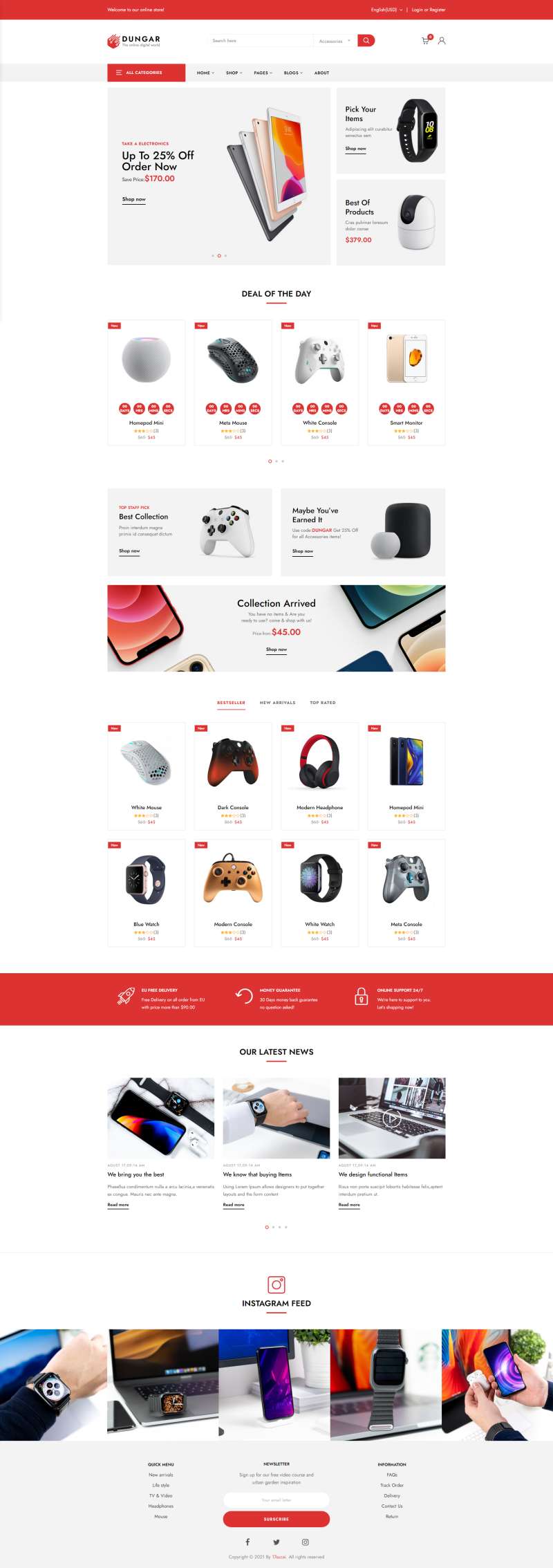 数码产品网页制作模板，红色的bootstrap电商网站模板