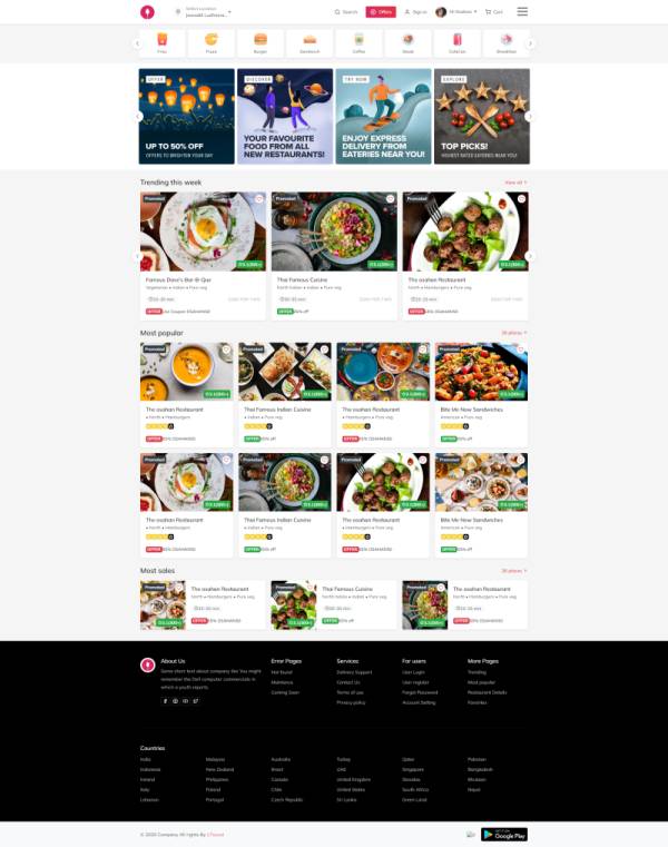 外卖平台网站模板设计，HTML订餐网站源代码