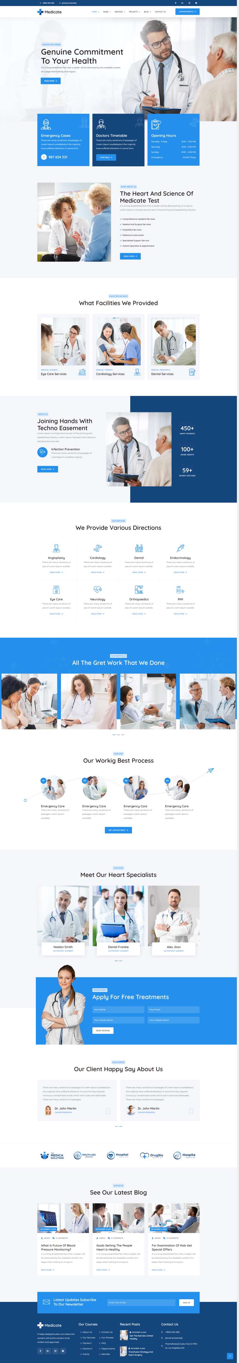 html醫院網頁源代碼，藍色醫療行業網站設計模板