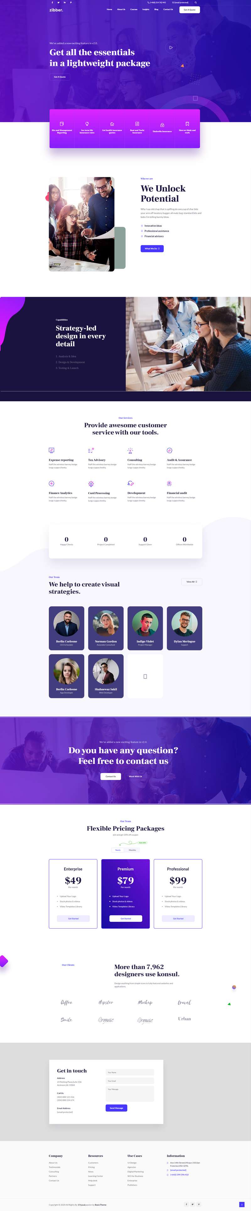 公司业务展示网页模板，紫色风格企业网页设计