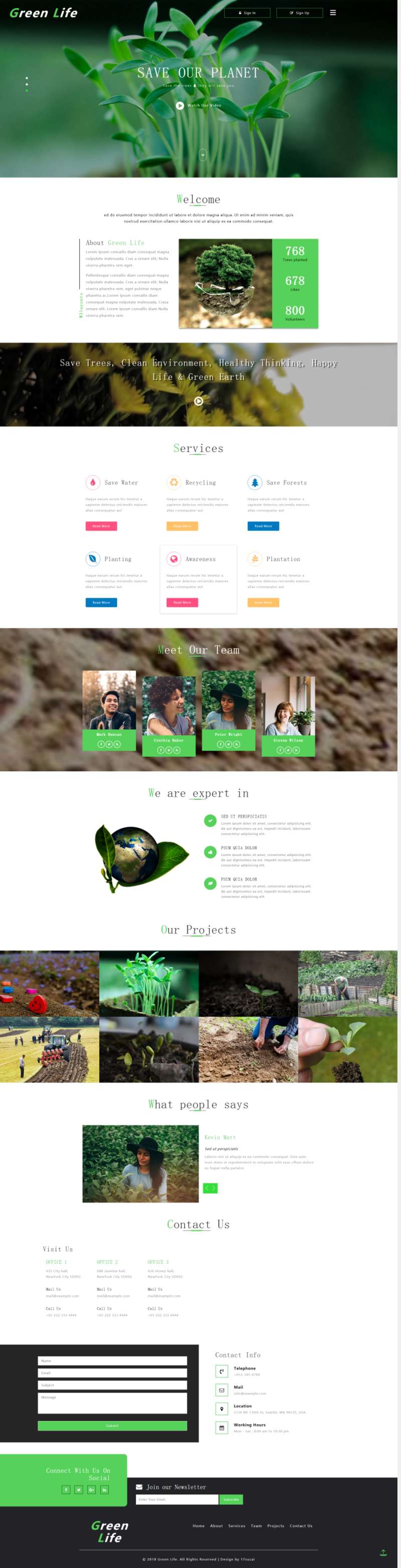 绿色环保网页设计代码，生态保护网页设计单页模板