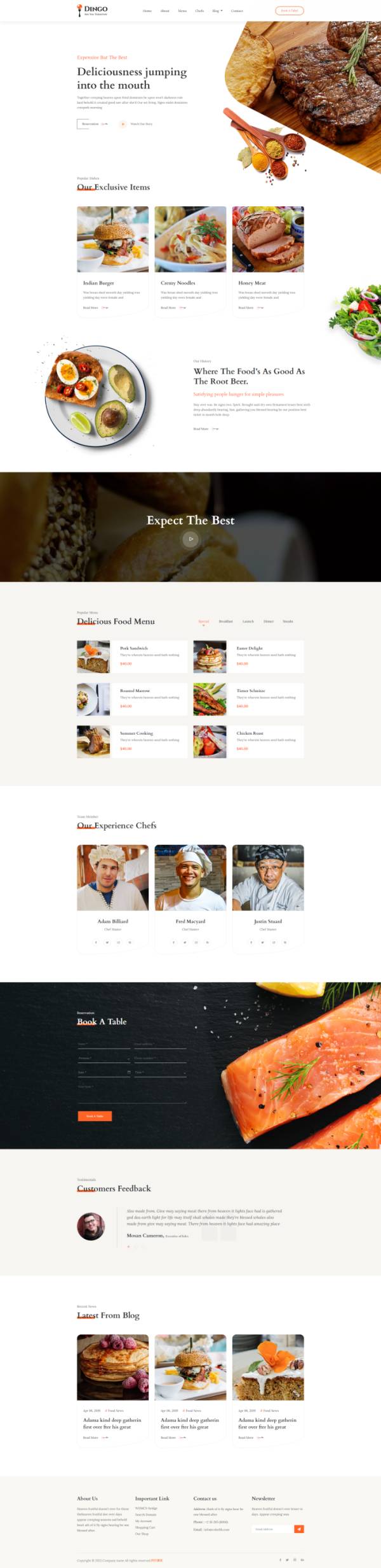 美食网站模板源代码，餐厅网站模板必备