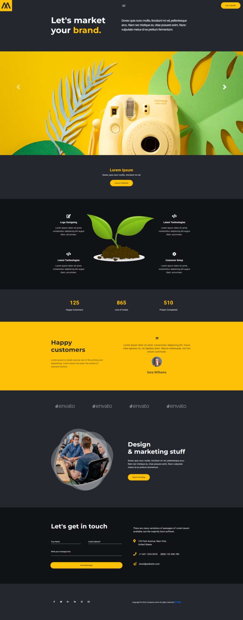 品牌设计网站源码，黄色设计公司网站模板
