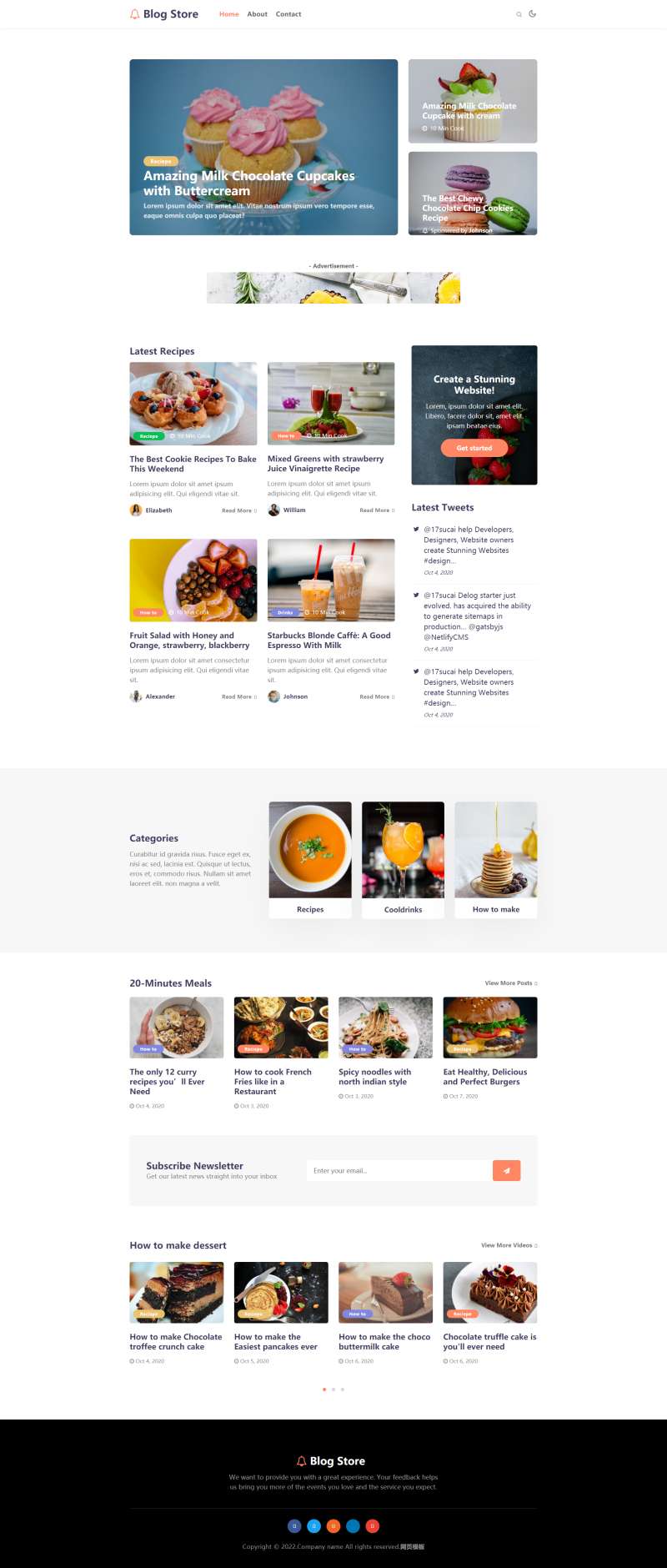 响应式博客源码，美食博客网页设计模板