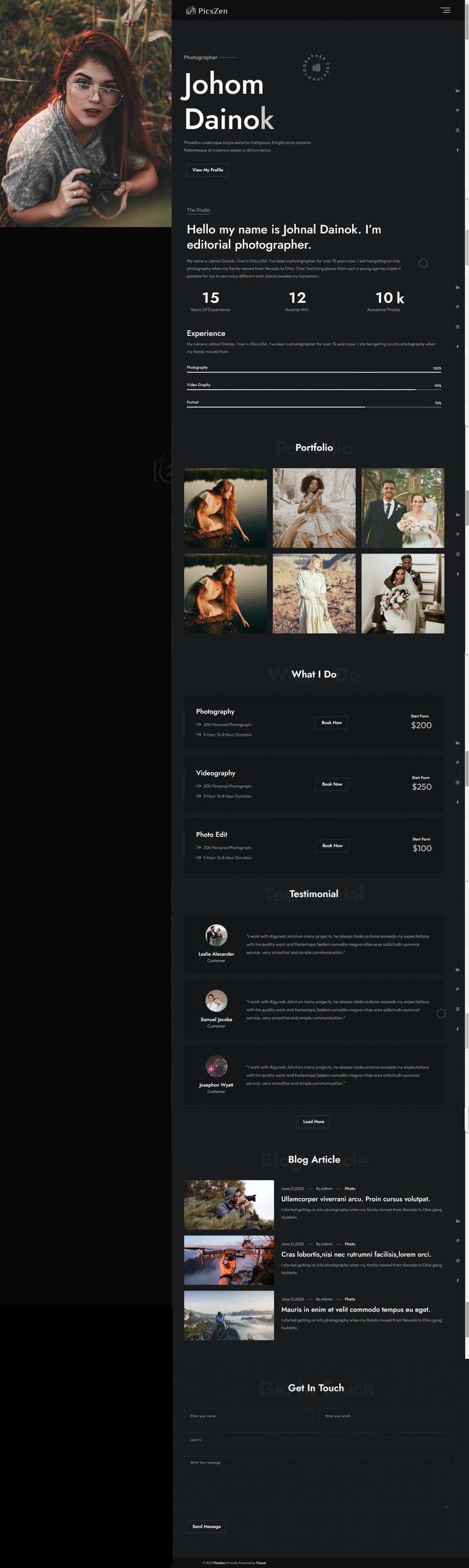 黑色质感作品集网站模板，摄影作品展示网站设计