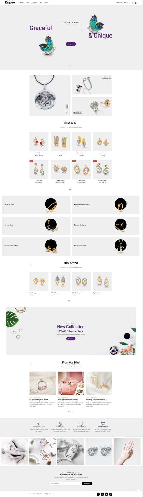 珠宝购物网站的设计与实现，首饰销售网页模板