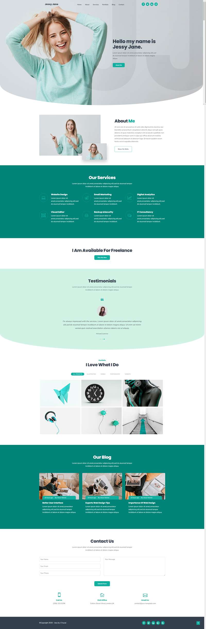 簡歷HTML網頁設計，創意綠色個人簡歷模板